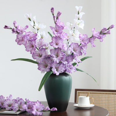 Flores artificiais de luxo, gladiolos de ramo único, decoração de sala de estar e mesa de jantar, adereços de fotografia de casamento, buquês artificiais.