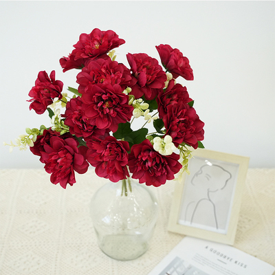 5 flores artificiais de seda de peônia e crisântemo, flores artificiais de peônia, buquês portáteis, arranjos florais de casamento, ornamentos florais de decoração de mesa