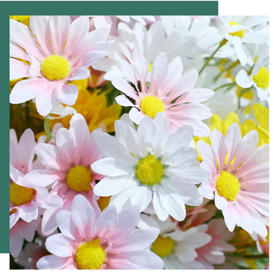 Bom preço. Simulação de camomila, margarida pequena, flor falsa, decoração da sala de estar, mesa de jantar, decoração floral falsa, arranjo de flores, ornamentos, adereços fotográficos on-line