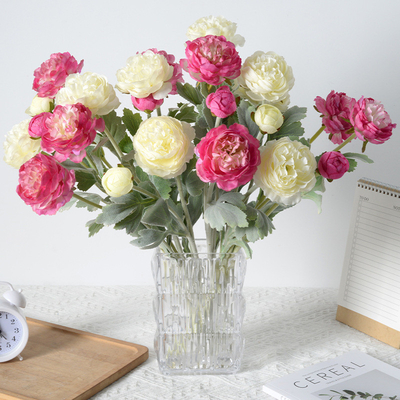Simulado Flor de Lótus de 3 cabeças de Plush Thousand Pose, Peônia do Oceano, Flor Simulada, Decoração de Casamento em Casa, Bouquet Falso de Alta Qualidade