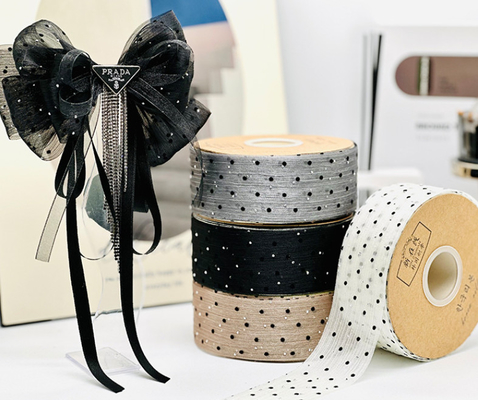 Rolo de fita de embrulho de presente de 4 cm com pontos e rugas de árvores Ideal para embalagens de flores e acessórios de cabeçalho