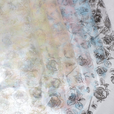 Papel de embrulho de flores OPP de rosa de cristal, buquê de arte floral impresso transparente de celófano, papel de embrulho de flores