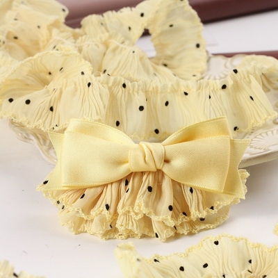 Saica de polka com pontos enrugada, saia com fita de cabelo, acessórios de madeira, faixa de cabelo, acessórios de faixa de madeira, acessórios de renda para bebês, roupas de bebé, saia Lolita, saica de folha de lótus