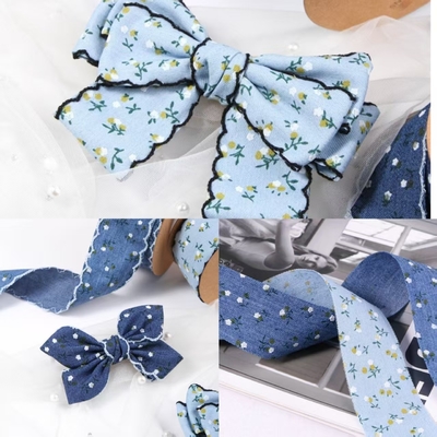 Bom preço. Borda de botão/borda reta de lado único pequena imitação floral fita de denim caixa de presente de flores embalagem faixa de cabeça de arco DIY on-line