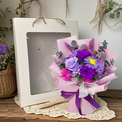 Bom preço. Flor transfronteiriça preservada rosa roxa buquê acabado Dia dos Namorados, presente de aniversário da namorada, flor preservada item decorativo de alta qualidade on-line