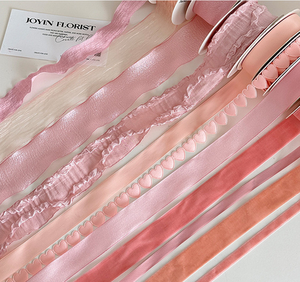Bom preço. Soft Peach Series Ribbon Flower Bouquet Strap 2024 Dia dos Namorados Cozinhar DIY Fazer à mão Floral Tecelagem Ribbon 2.5cm Uso on-line