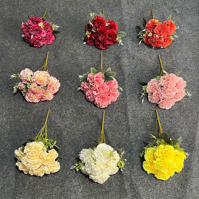 Bom preço. Simulação de cravo de 7 cabeças buquê falso artificial flor de plástico artificial decoração de sala de estar de alta qualidade arranjo floral de casamento on-line