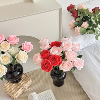Bouquet de rosas de verdade, flor única falsa, decoração de casa, decoração da mesa de jantar da sala de estar, arranjo de flores do salão de casamento, decoração, arranjo de flores