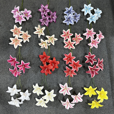 Bom preço. Simulação de lírio puro de 3 cabeças flor artificial artificial feixe de flor de seda flor de plástico artificial flor decoração de sala de estar casamento arranjo floral on-line