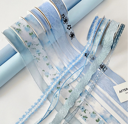 Bom preço. Série Sonho Oceânico Azul Feito pelo Homem Fita Buquê Embalagem Fita Material de Decoração Floral Lote Artesanal DIY on-line