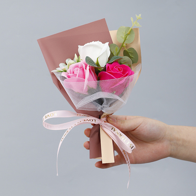 Mini-bouquet de Dia dos Namorados, sabão de rosas, flor eterna, caixa de presentes de aromaterapia, DIY presente de lembrança por atacado