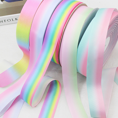 Bom preço. Gradient Rainbow Ribbed Ribbon Transferência de calor Impressão DIY Bow Headband Caixa de presente Embalagem Material auxiliar Faixa para acessórios de cabelo on-line