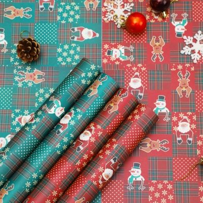 Bom preço. Papel de embrulho de presente da loja de flores com Papai Noel e Homem de Neve Design em papel Kraft impermeável on-line