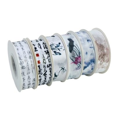 Bom preço. fita de estilo chinês, lavagem de tinta, fita de chiffon, fita de poliéster, bolo, fita de flores, cozimento, estilo de caligrafia, faixa feita à mão on-line
