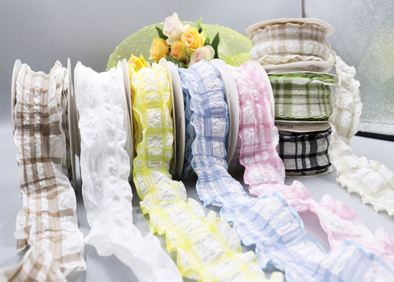 Bom preço. Lavável estilo japonês e coreano Puff Grid Grid Hair Accessories Packaging Flower Bow Swimming Edge Grid Ribbon Handmade on-line