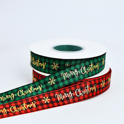 Bom preço. Fita xadrez com estampagem a quente de Natal de 2,5 cm x 25 m, perfeita para decoração de caixas de presente on-line