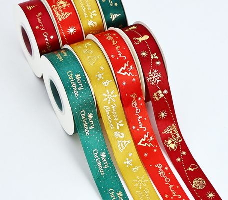 Bom preço. Estampagem Quente Decoração de Férias Presentes Faixas de Natal Faixas de Poliéster Caixas de Presente Embalagem Faixas Transfronteiriças 2,5cm/25m on-line