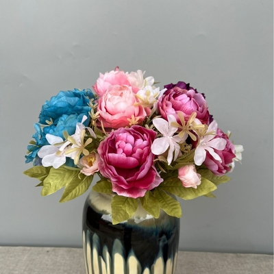 Simulação de fragrância celestial Bouquet de peônia Flores falsas Pêssego Fragrância de plástico Rosas de casamento Casa Arranjo de flores Decoração de sala de estar