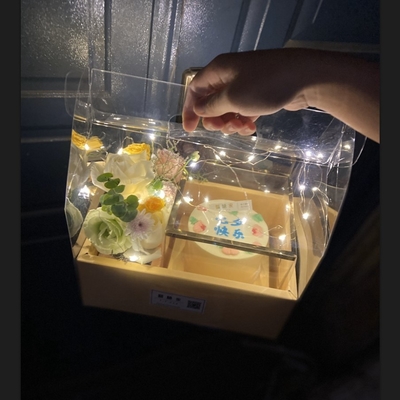 Caixa de bolo de flores, caixa de flores de frutas dobráveis de PVC transparente, caixa de arranjo de flores portátil do Dia dos Namorados e caixa de presente de flores popular