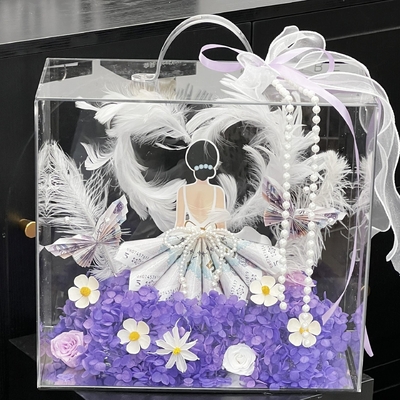 Caixa de arranjo floral acrílico portátil, buquê de flores frescas, caixa de embalagem de arte floral, material diy à prova d'água, caixa de presente de lembrança de luxo transparente
