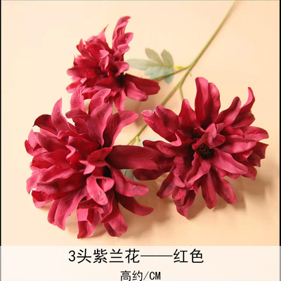 Flor de simulação de casamento, orquídea roxa de três cabeças, flor de salão de casamento, decoração de casa, flor de seda, fotografia, decoração, buquê