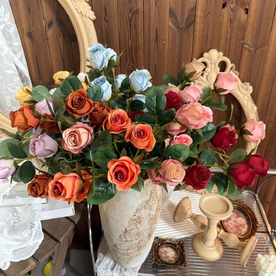 Simulação de flores de rosas, cascata de 6 cabeças Dora Rose, decoração de flores falsas, buquê de casamento, decoração de cena por atacado