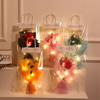 Bom preço. Bouquet de flores de sabão de 45 cm de comprimento, rosa / girassol / sopro de bebê Bouquet de sabão de flores presente para o dia da mãe aniversário de casamento on-line