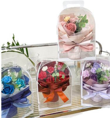Bom preço. Sabão rosa buquê de flores presente do dia das mães com bolsa caixa de presente artificial claro flor laço floral perfumado rosa on-line