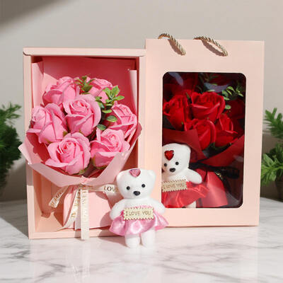 Bom preço. Bouquet de flores de sabão em forma de urso moderno feito à mão 7 rosas presente criativo para o Dia dos Namorados Dia da Mãe Dia do Professor on-line