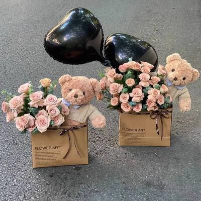 Bom preço. Garantida qualidade única Rosa sabão flor caixa de presente Bouquet com ursinho de pelúcia flor seca forma redonda para o Dia dos Namorados Natal aniversário casamento modelo de decoração de férias on-line