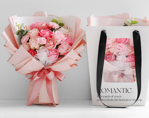 Bom preço. Flor artificial presente com fragrância de rosa feita à mão para sempre sabão rosa buquê colorido brilho rosa sabão buquê presente on-line