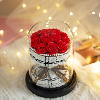 Bom preço. Dia das Mães de São Valentim Rosa Sabão Flor Regalo em Cúpula de Vidro 32 * 17cm Evermore Arte artesanal Decoração presente on-line