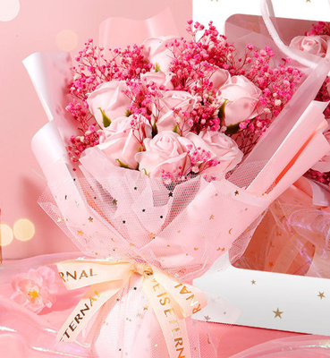 Bom preço. Flores de sabão presente flores artificiais sabão flores buquê para o dia dos namorados presente on-line