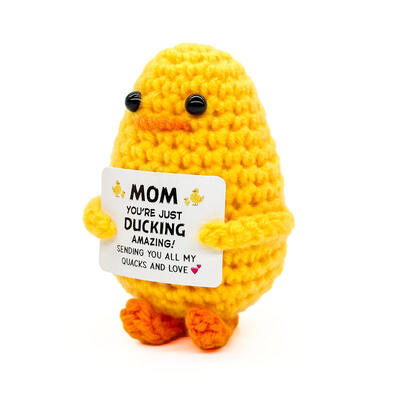 Bom preço. Pato positivo crochê de mão Pato de algodão bonito Expressão de energia positiva Produto de crochê animal acabado em boneca de batata on-line