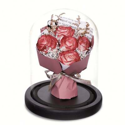 Bom preço. Buquê de flores de sabão preservado com cúpula de vidro com cor clara e personalizada, decoração interna, presente romântico para namorados, aniversário, feriado, ornamento de festa on-line