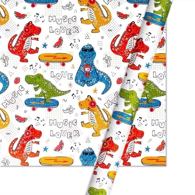 Bom preço. O dinossauro branco modelou o rolo de papel do papel de embrulho de 50CMX70CM para o pacote dos brinquedos on-line