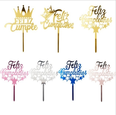 Bom preço. Chapéu de coco acrílico de prata do bolo dos chapéus de coco W11xH16cm do bolo de Feliz Cumpleanos Gold Happy Birthday on-line