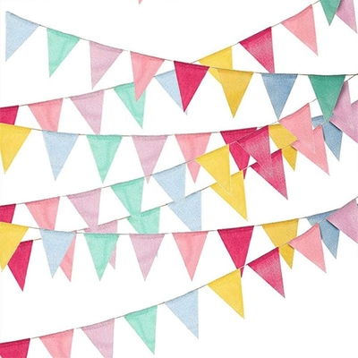 Bom preço. Bandeira colorida da flâmula das bandeiras da estamenha de linho de serapilheira para a festa de anos feliz on-line