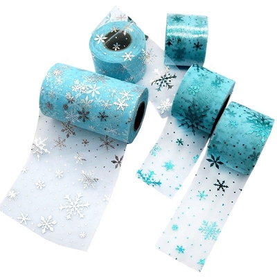 Bom preço. Tela azul 15.2cm de Rolls do tule de Organza do poliéster do teste padrão do floco de neve on-line